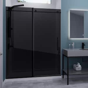 Madam 56 to 60 in. W x 76 in. H Frameless Sliding Shower Door in Matte Black with Tsunami Guard Tinted Tempered Glass