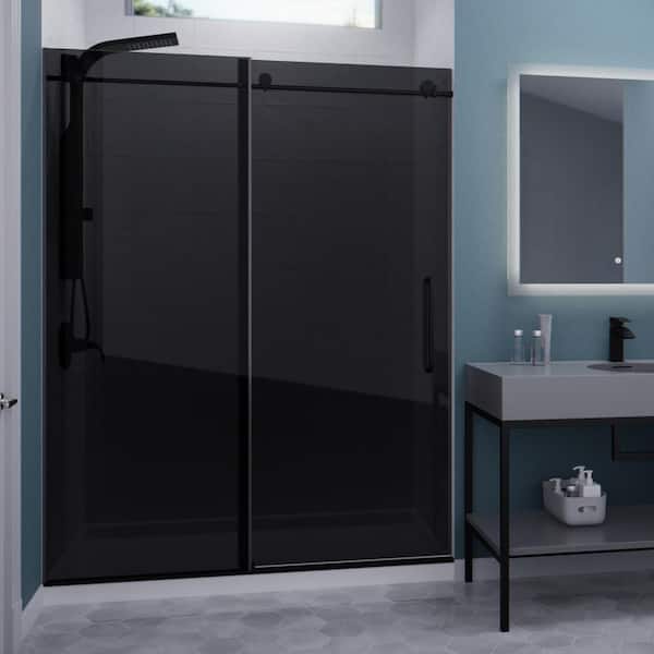ANZZI Leon 60 in. x 76 in. Frameless Sliding Shower Door in Matte Black with Tinted Glass
