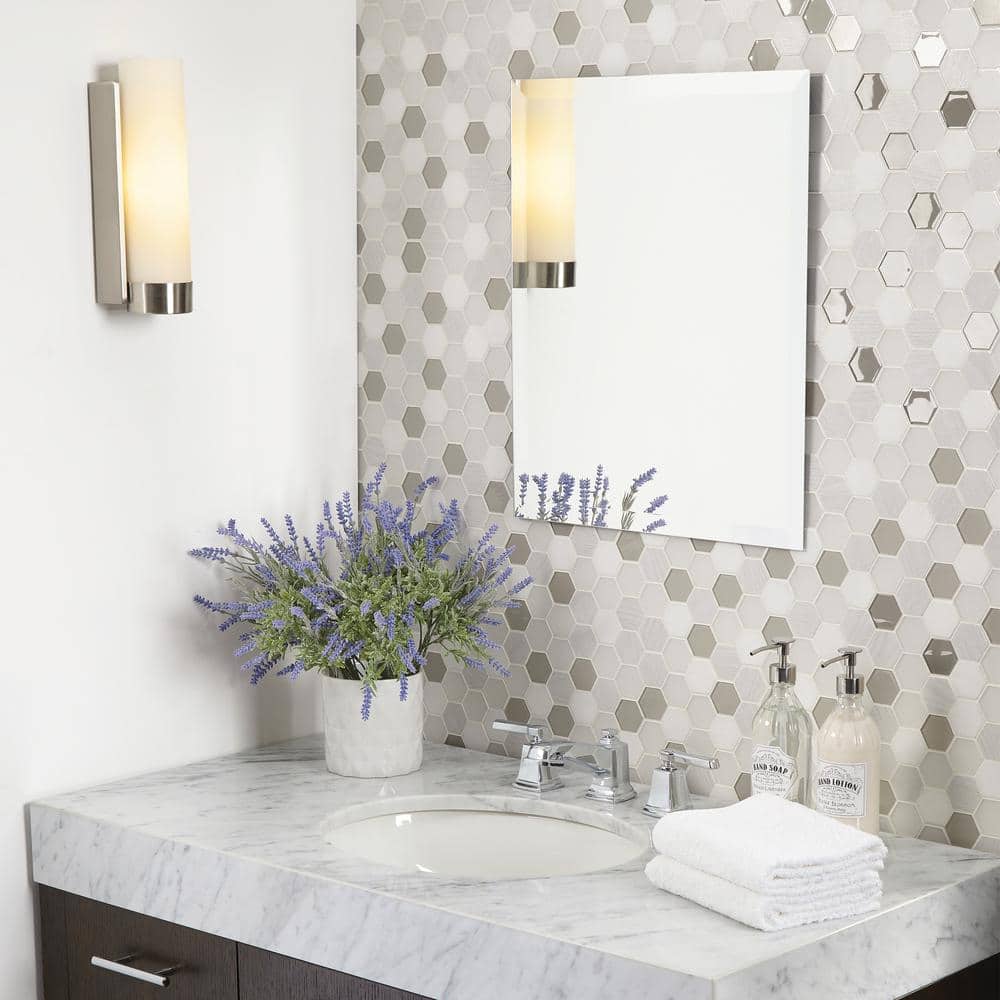 11" x 11" Frost Glass and Marble Honeycomb Mosaic Tile