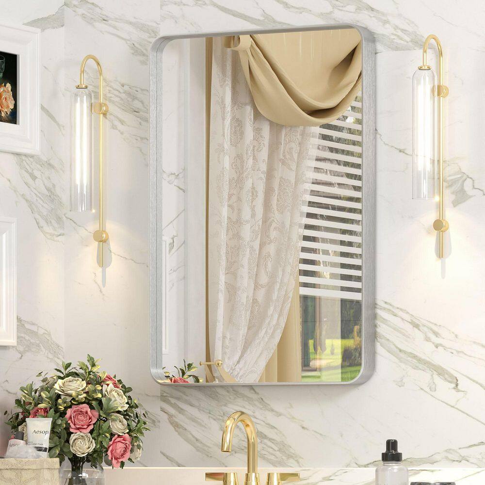 16 in. W x 24 in. H Rectangular Aluminum Alloy Frame with Inner Deep Design and Tempered Glass Wall Mirror in Silver price history on PriceWatchPro