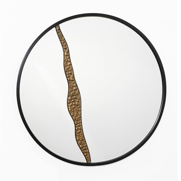 LuxenHome 30 in. W x 30 in. H Goldrush Black Metal Frame Round Wall Mirror