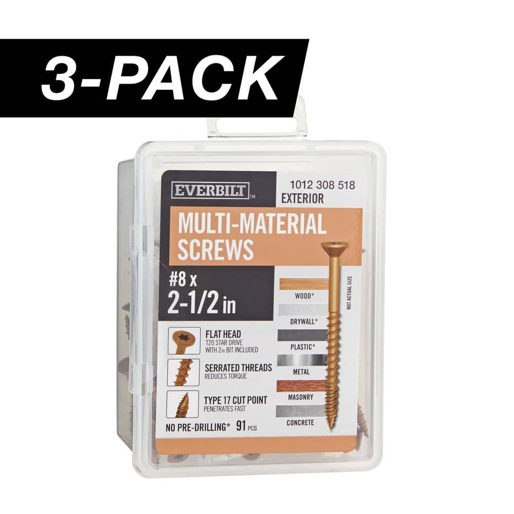 3-Pack #8 x 2-1/2 in. Brown 6-Lobe Star Drive Exterior Flat Head Multi-Material Screw (3 lbs. / 273-Piece) price history on PriceWatchPro