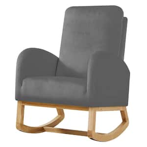 Gray Upholstery Nursery Accent Rocking Chair with Thick Padding