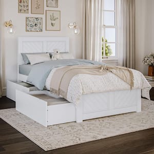 Canyon White Solid Wood Twin Platform Bed with Matching Footboard and Storage Drawers