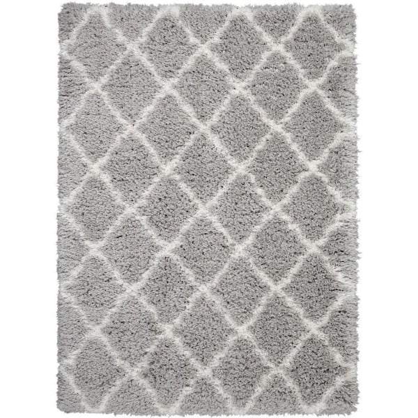Nourison Ultra Plush Shag Grey/Ivory 5 ft. x 8 ft. Abstract Plush ...