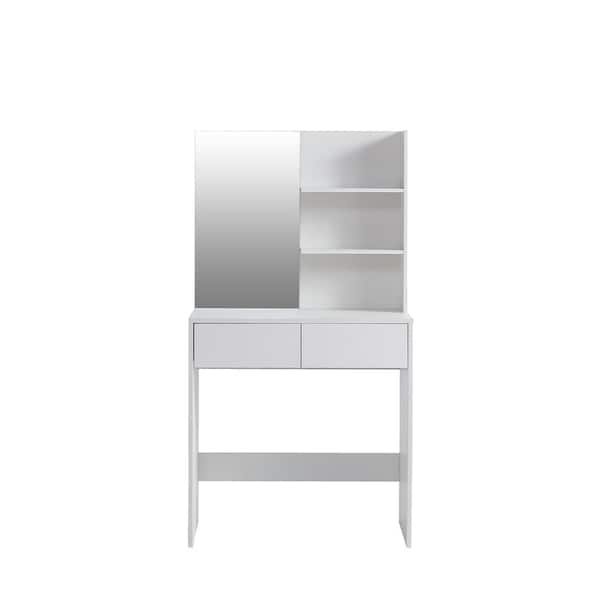 Boyel Living 1-Piece White Makeup Vanity Set with Mirror and 2-Drawers