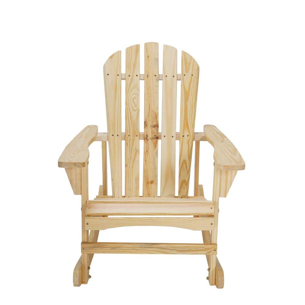 Light Brown Solid Wood Adirondack Rocking Chair, Outdoor Furniture for Pati