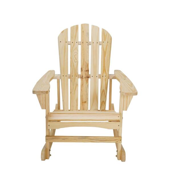 Unbranded Light Brown Solid Wood Adirondack Rocking Chair, Outdoor Furniture for Patio, Backyard, Garden
