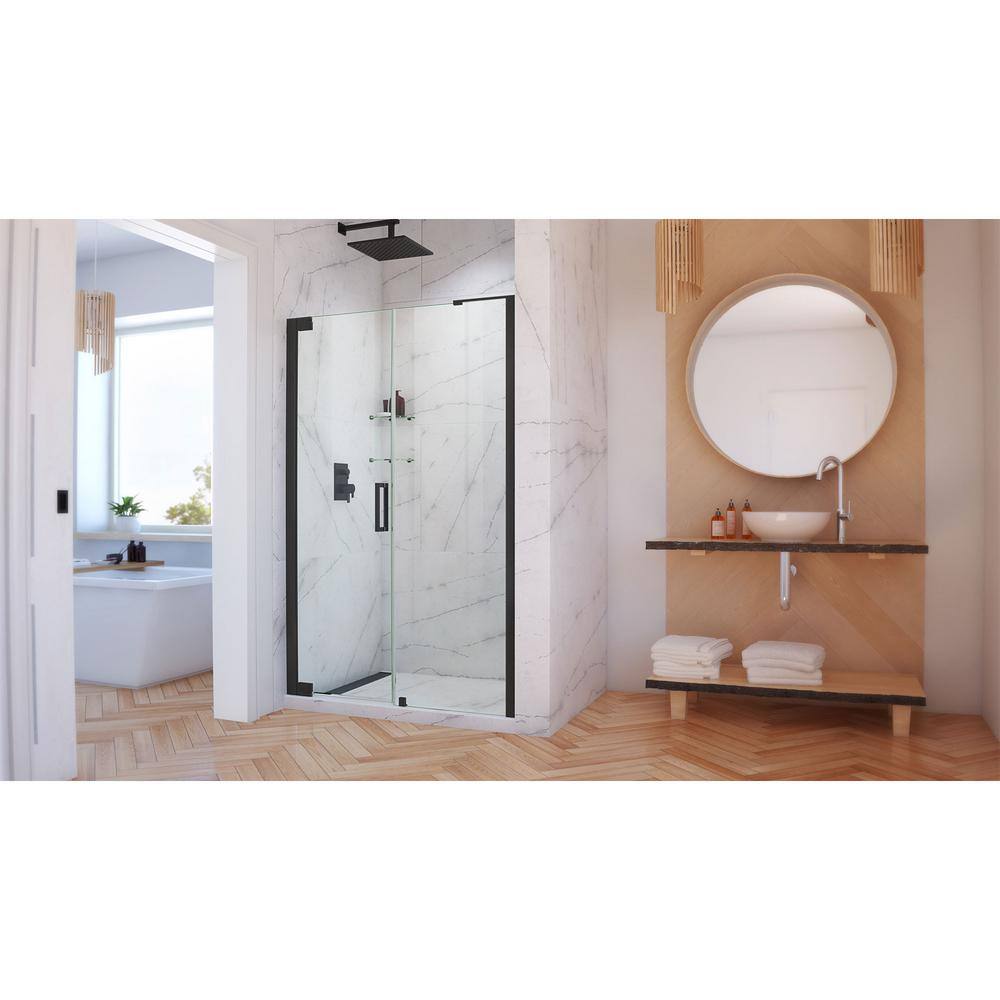 Elegance-LS Matte Black Frameless Pivot Shower Door with Clear Glass