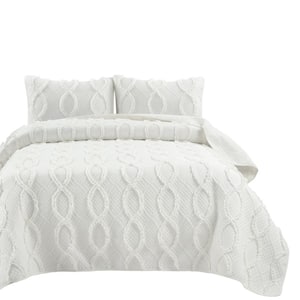 Avon Textured Ruffle White King Polyester Quilt Set