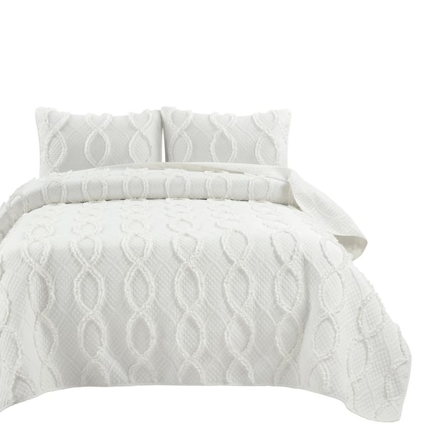 Lush Decor Avon Textured Ruffle White King Polyester Quilt Set