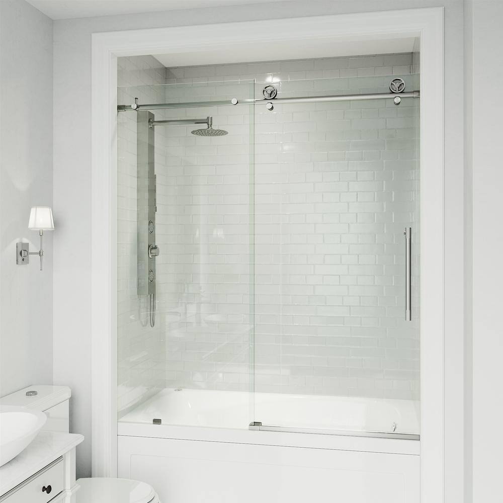 Elan Frameless Sliding Tub Door with Clear Glass and Stainless Steel