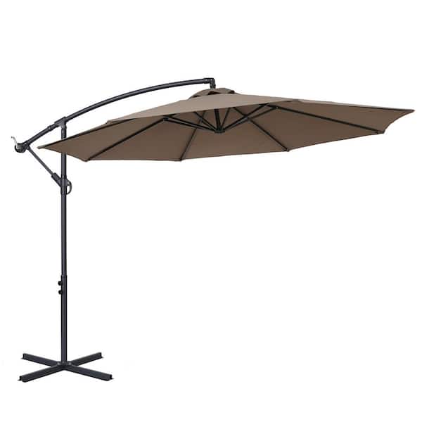 CASAINC 10 ft. Steel Cantilever Offset Patio Umbrella in Taupe
