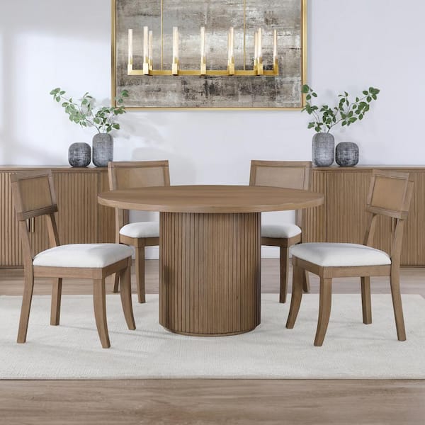 Steve Silver Colvin 5-Piece 52 in. Round Brown Wood Dining Room Set with 4 Cushioned Side Chairs