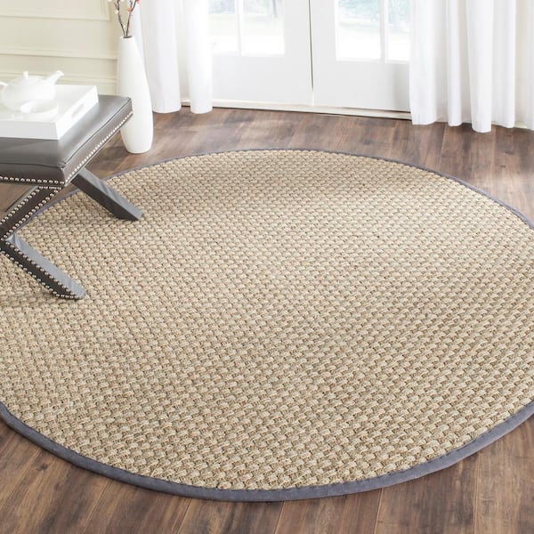 Natural Fiber Natural/Dark Gray 8 ft. x 8 ft. Border Woven Round Area Rug