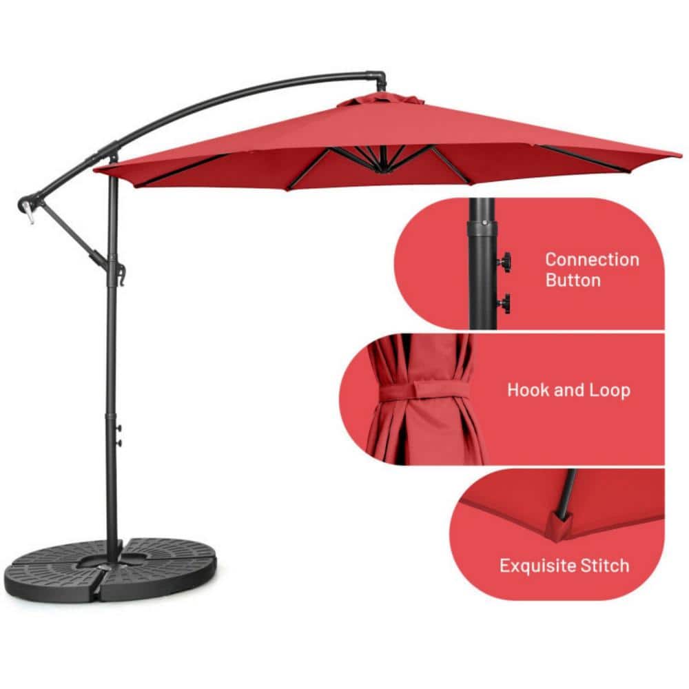 10-Foot Red Polyester Offset Patio Umbrella with Steel Frame