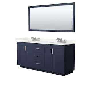 Miranda 72 in. W x 22 in. D x 33.75 in. H Double Bath Vanity in Dark Blue with Giotto Quartz Top and 70 in. Mirror
