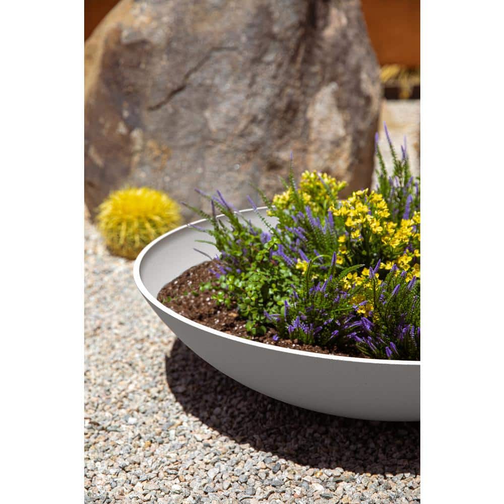 Modern Lane Bowl 32" White Plastic-Stone Composite Planter Duo
