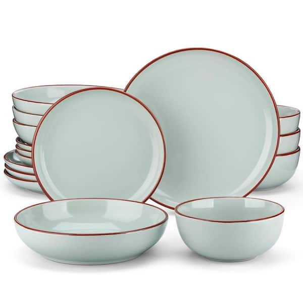 16 Piece Modern Stoneware Light Green Dinnerware Set Tableware (Service for 4)
