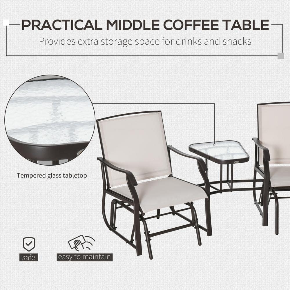 Sunset Breeze 2-Seat Steel Outdoor Glider with Tempered Glass Table - Beige