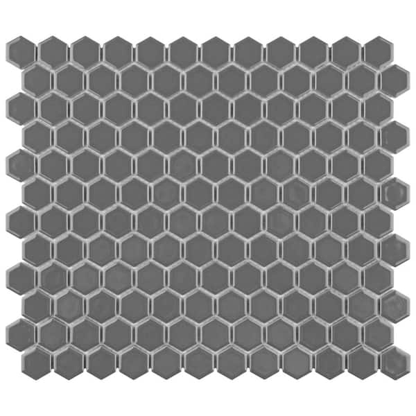 Merola Tile Metro 1 in. Hex Glossy Grey 10-1/4 in. x 11-7/8 in. Porcelain Mosaic Tile (8.6 sq. ft./Case)