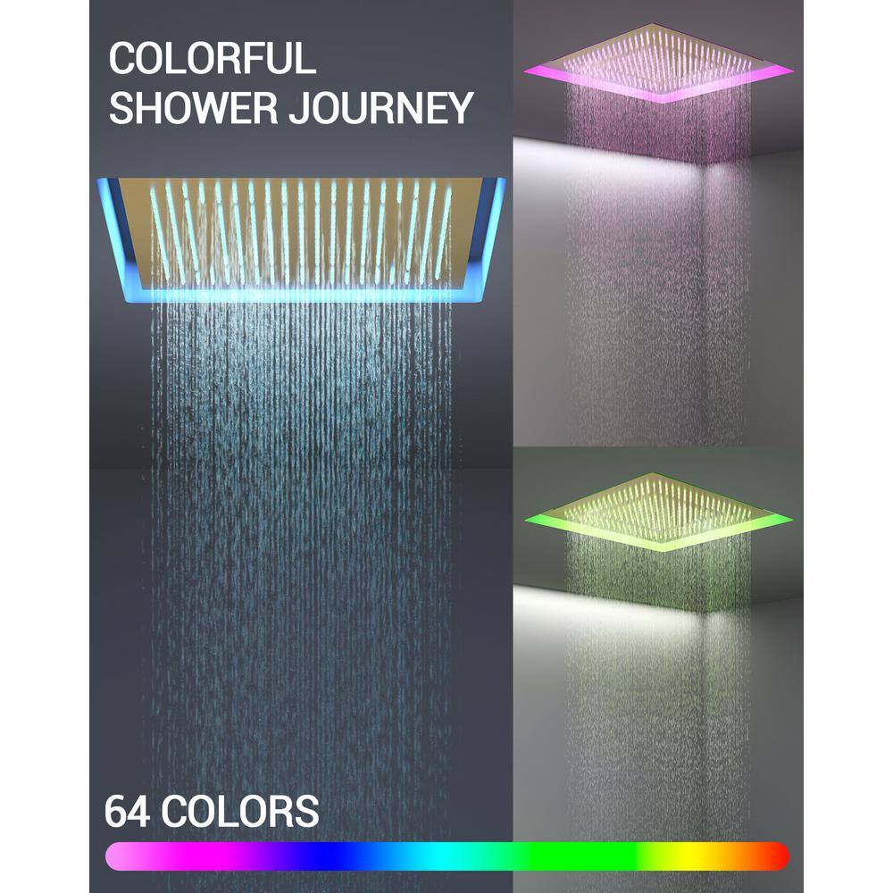Brushed Nickel LED Rain Shower System with Handheld Spray and Massage Jets