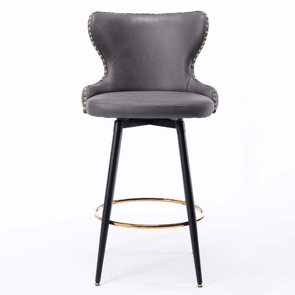 Mydepot 2-Piece 41.3 in. Dark Gray Low Back Metal Stools, Swivel Bar Height Bar Stool for Dining