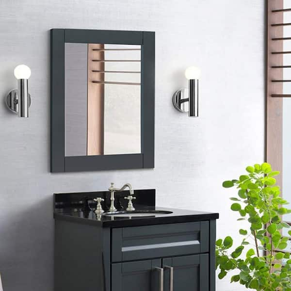 19 in. W x 33 in. H Framed Modern Black Wall Bathroom Mirror with Shelf Hooks