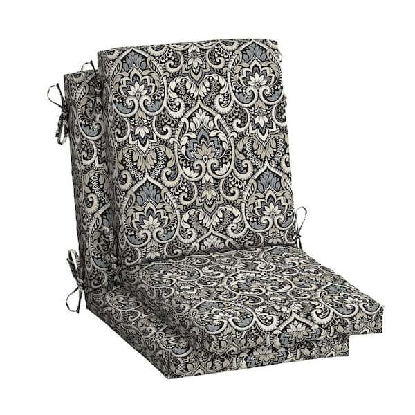 ARDEN 20 in. x 20 in. Black Aurora Damask High Back Outdoor Dining Chair Cushion (2-Pack)