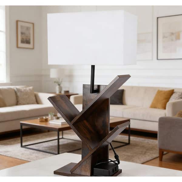 28.2 in. Yellow Tree 1-Light Dimmable Floor Lamp for Living Room with Fabric Rectangular Shade