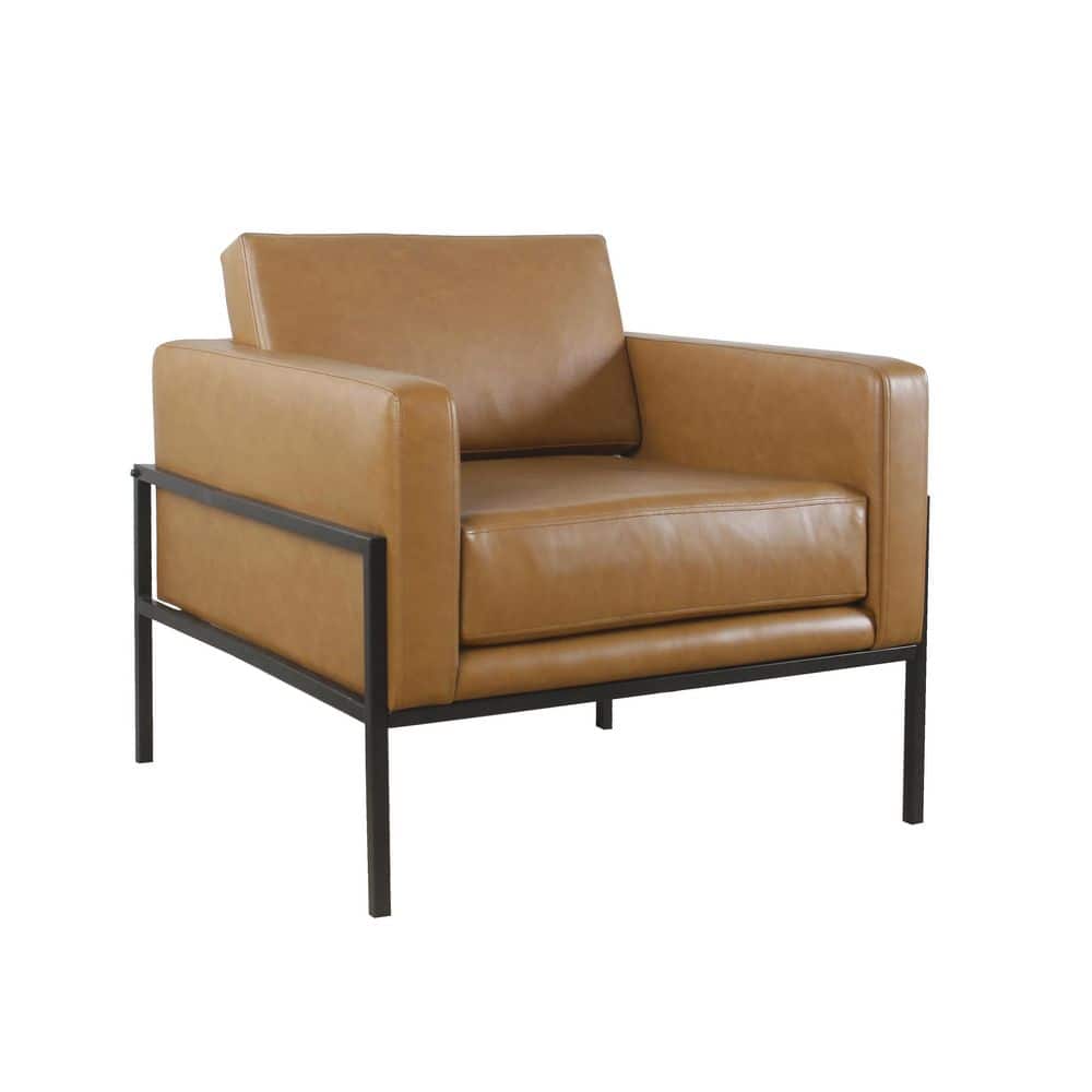Modern Metal Frame Accent Chair Caramel Faux Leather - HomePop