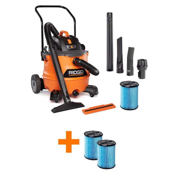 RIDGID 16 Gal. 6.5 Peak HP NXT Shop Vacuum Wet Dry Vac with Cart, Additional Fine Dust Filters, Hose and Accessories HD1800E