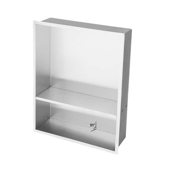 Logmey 17 in. W x 21 in. H x 4 in. D Recessed Bathroom Shower Niche in Stainless Steel Brushed with Shelf