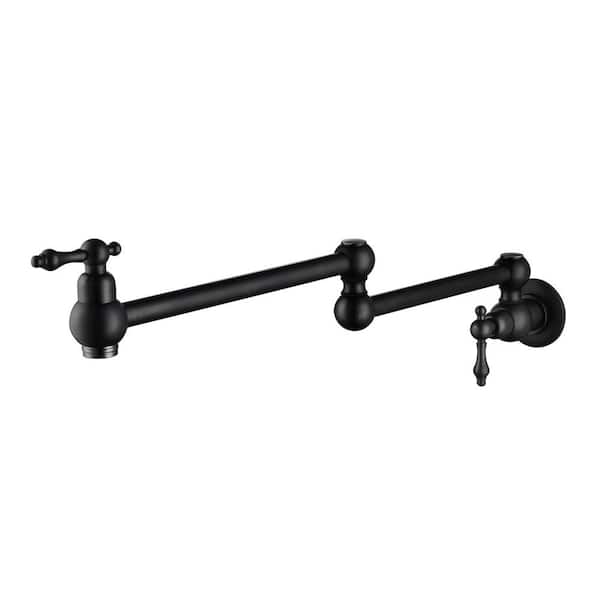 Unbranded Single Hole Wall Mount Kitchen Pot Filler Faucet 2.2 GPM 20.68 Spout Reach 2.65 Spout Height with 2-Handles in Black
