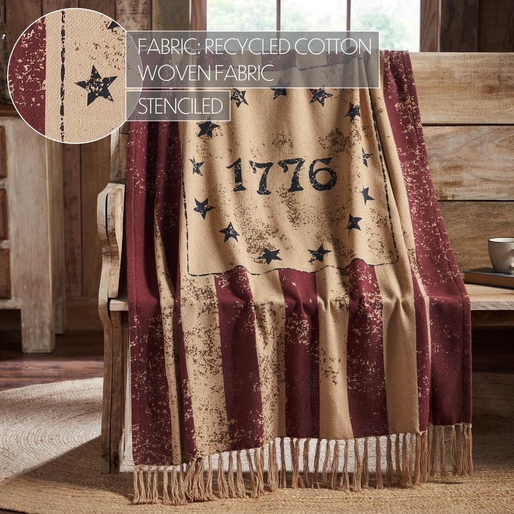 Patriotic Red and Beige Cotton Woven Throw Blanket