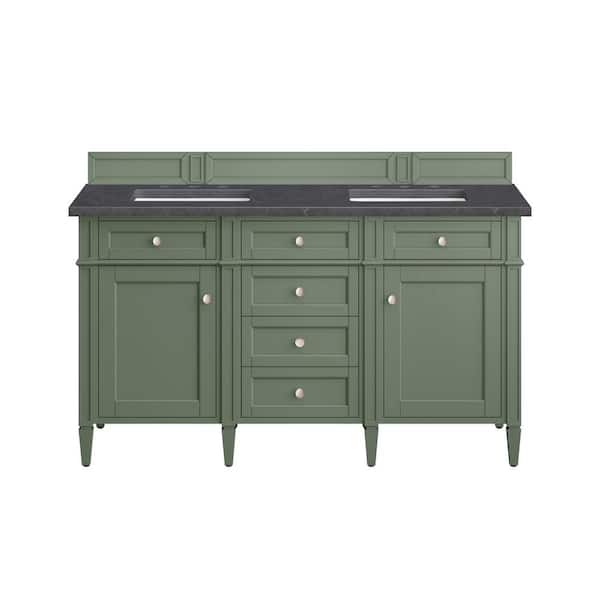 James Martin Vanities Brittany 60.0 in. W x 23.5 in. D x 33.8 in. H Bathroom Vanity in Smokey Celadon with Charcoal Soapstone Quartz Top