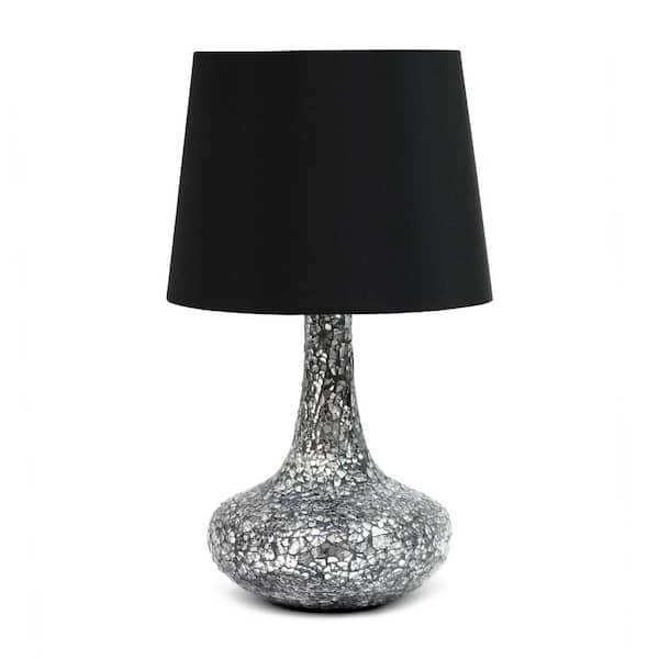 14.17 in. Black Contemporary Patchwork Crystal Glass Table Lamp with Black Fabric Shade