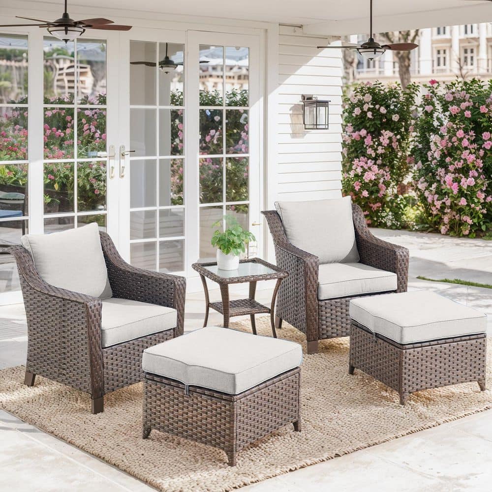 Slimline 5-Piece Brown Wicker Patio Conversation Set with Beige Olefin Cushions and 4 in. Wide Armrest/Lounge Chairs price history on PriceWatchPro
