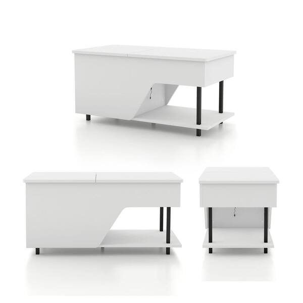 Furniture of America Vives 37.4 in. White Rectangle Recycled Wood 