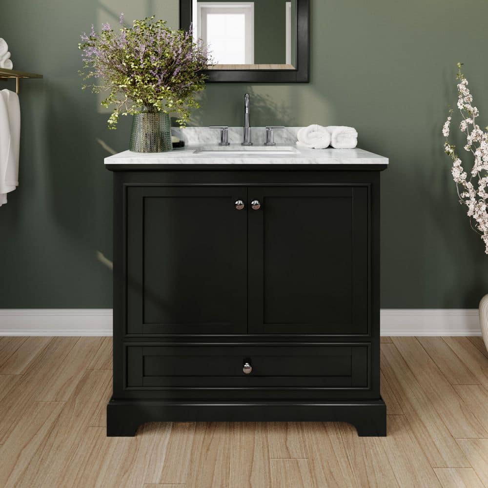 Deborah 36 in. Single Bathroom Vanity in Dark Espresso with Marble Vanity Top in White Carrara with White Basin price history on PriceWatchPro