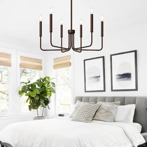 6-Light Bronze Farmhouse Chandelier for Dining Room with No Bulbs