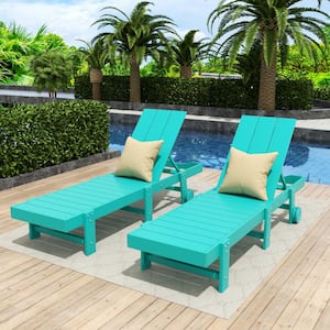 Shoreside 2-Piece Modern HDPE Fade Resistant Portable Reclining Chaise Lounge Chairs With Wheels in Turquoise