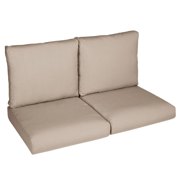 SORRA HOME Sorra Home 22.5 in. x 22.5 in. x 5 in. (4-Piece) Deep Seating Outdoor Loveseat Cushion in Sunbrella Revive Sand