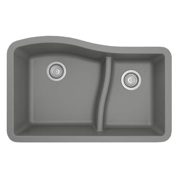 Undermount Quartz/Granite Composite 32 in. 60/40 Double Bowl Kitchen Sink in Grey