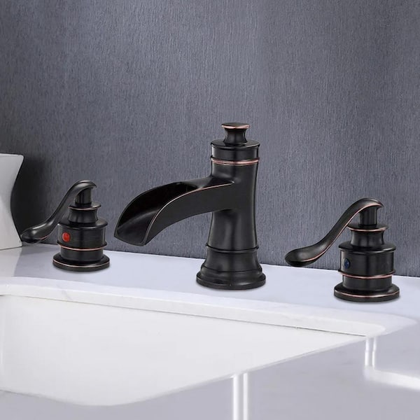 8 in. Widespread Retro Waterfall Double Handle Bathroom Faucet with Pop-up Drain in Oil Rubbed Bronze (Valve Included)