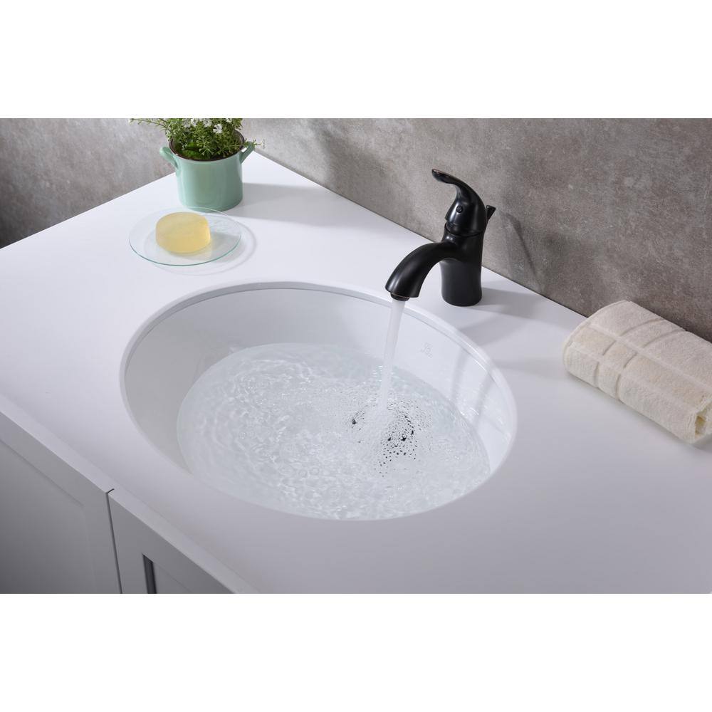 White Ceramic Undermount Bathroom Sink with Overflow