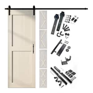32 in. x 80 in. 5-in-1 Design Tinsmith Gray Solid Pine Wood Interior Sliding Barn Door with Hardware Kit, Non-Bypass