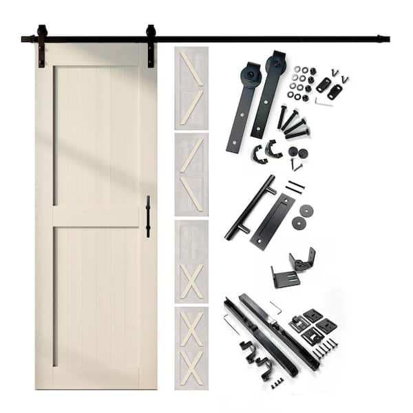 HOMACER 32 in. x 80 in. 5-in-1 Design Tinsmith Gray Solid Pine Wood Interior Sliding Barn Door with Hardware Kit, Non-Bypass