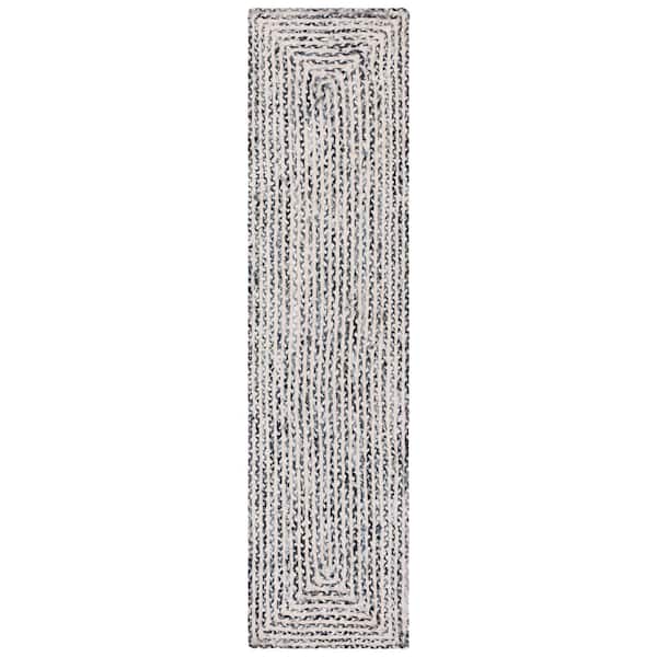 SAFAVIEH Braided Black Navy 2 ft. x 9 ft. Abstract Striped Runner Rug