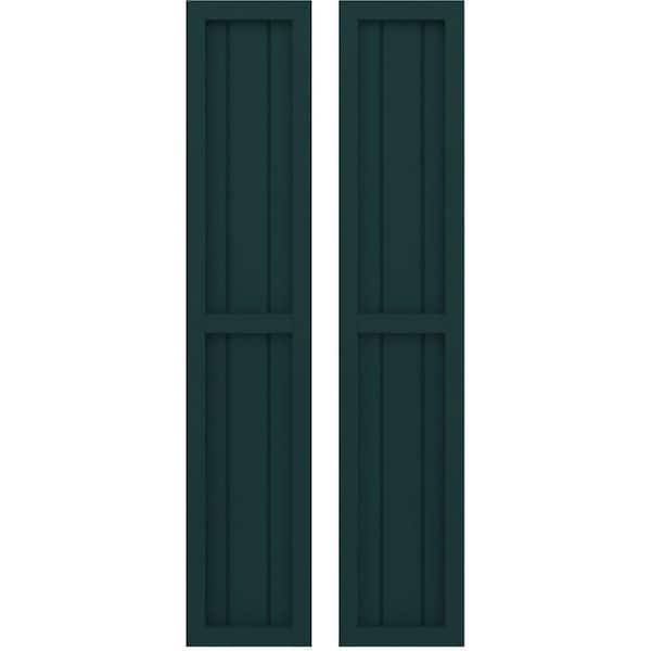 Ekena Millwork 10-1/2 in. W x 37 in. H Americraft 3 Board Real Wood Two Equal Panel Framed Board and Batten Shutters Thermal Green
